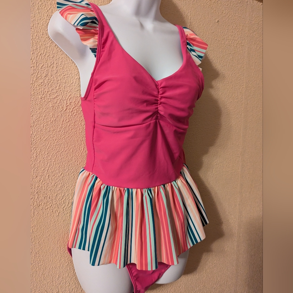 NWT Matilda Jane Women's Medium Swimsuit Sunrise Sunset Top & Bottoms Pink - Picture 2 of 12